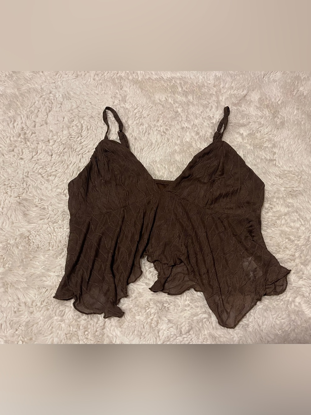SHEIN Y2K Brown Mesh Handkerchief Hem Cami Top Fairy Grunge Size S